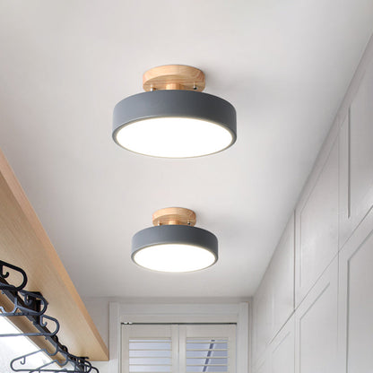 Vivolux | Skandinavische LED-Deckenleuchte mit Holz | Moderne Trommelform für Flure und Eingänge | Energieeffiziente Beleuchtung