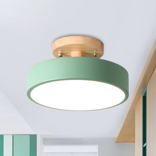Vivolux | Skandinavische LED-Deckenleuchte mit Holz | Moderne Trommelform für Flure und Eingänge | Energieeffiziente Beleuchtung
