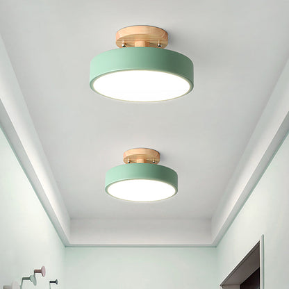 Vivolux | Skandinavische LED-Deckenleuchte mit Holz | Moderne Trommelform für Flure und Eingänge | Energieeffiziente Beleuchtung
