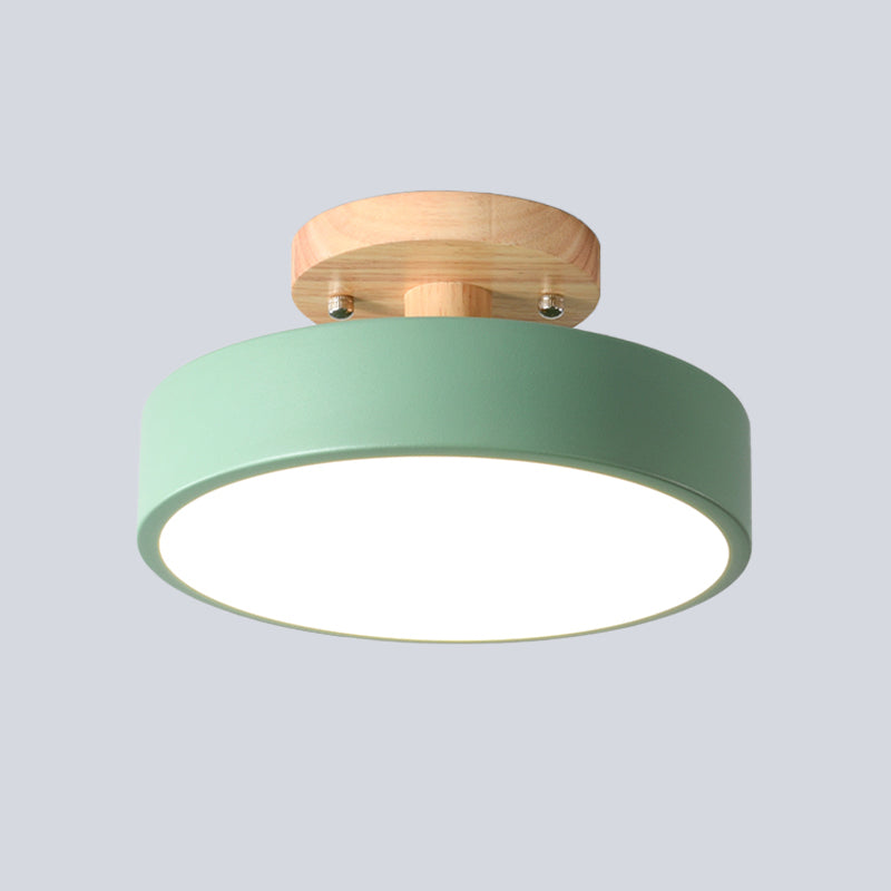 Vivolux | Skandinavische LED-Deckenleuchte mit Holz | Moderne Trommelform für Flure und Eingänge | Energieeffiziente Beleuchtung