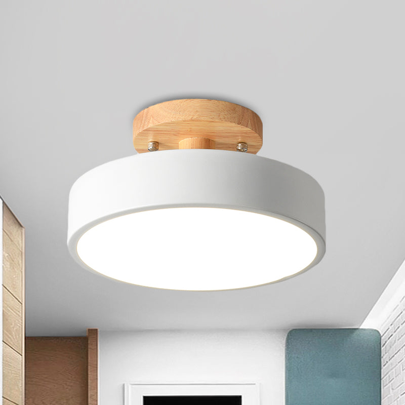 Vivolux | Skandinavische LED-Deckenleuchte mit Holz | Moderne Trommelform für Flure und Eingänge | Energieeffiziente Beleuchtung