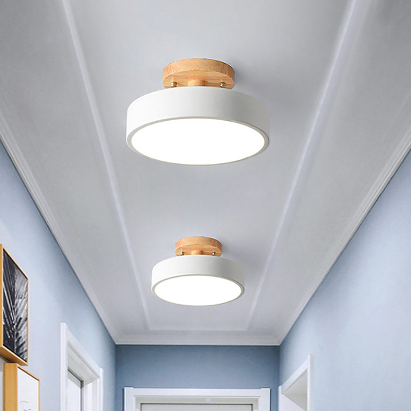 Vivolux | Skandinavische LED-Deckenleuchte mit Holz | Moderne Trommelform für Flure und Eingänge | Energieeffiziente Beleuchtung