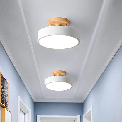 Vivolux | Skandinavische LED-Deckenleuchte mit Holz | Moderne Trommelform für Flure und Eingänge | Energieeffiziente Beleuchtung