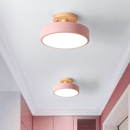 Vivolux | Skandinavische LED-Deckenleuchte mit Holz | Moderne Trommelform für Flure und Eingänge | Energieeffiziente Beleuchtung