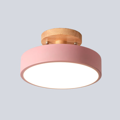 Vivolux | Skandinavische LED-Deckenleuchte mit Holz | Moderne Trommelform für Flure und Eingänge | Energieeffiziente Beleuchtung