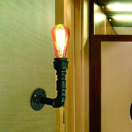 Vivolux | 1 Bulb Blote Bulb Muurverlichting Vintage Zwarte Afwerking IJzeren Wandmontage Pijplamp voor Hoek