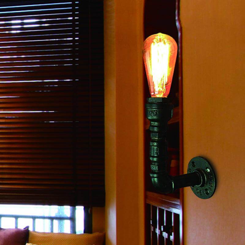 Vivolux | 1 Bulb Blote Bulb Muurverlichting Vintage Zwarte Afwerking IJzeren Wandmontage Pijplamp voor Hoek