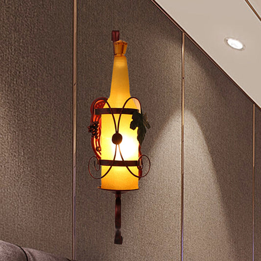 Vivolux | 1 Kopf Flasche Wandleuchte Vintage Kupfer Gelbes Glas Wandmontage Lampe Armatur mit Weinregal Design