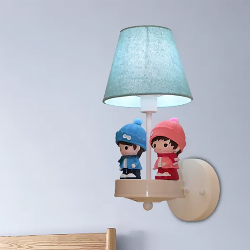 Vivolux | Cartoon Getaperde Schaduw Wandlamp met Kind Deco Stof Eén Licht Blauwe Wandlamp voor Gang
