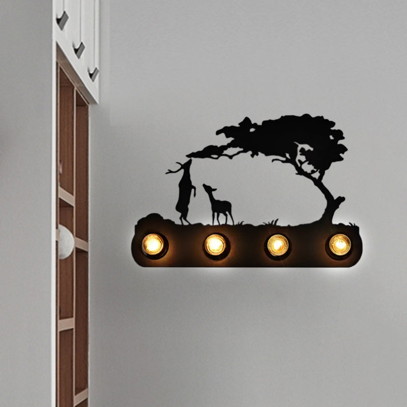 Vivolux | Studeerkamer Transportband Wandlamp mit Herten Metall 4 Leuchten Antik Schwarz Wandlicht
