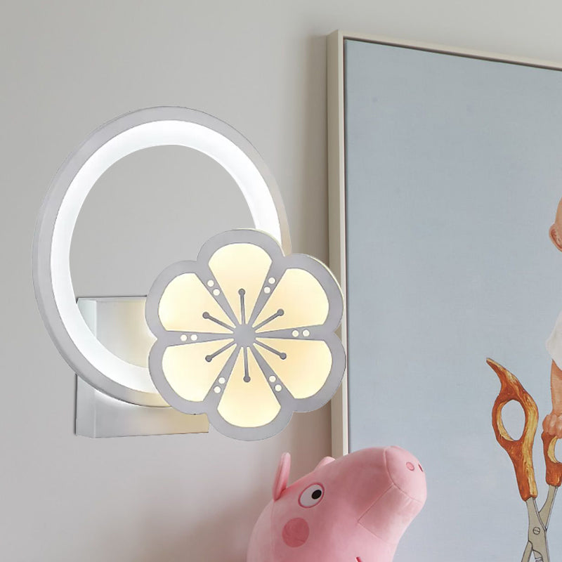 Vivolux | Acryl Große O Wandlampe mit Blume Erwachsene Schlafzimmer Modern LED Wandlampe in Weiß