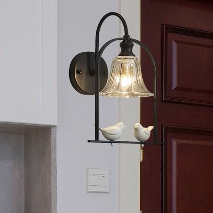 Vivolux | Kreative Bell Wandleuchte mit Vogel Dekor 1 Licht Transparentes Glas LED Wandlampe für Balkon
