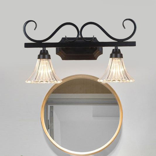 Vivolux | Schwarze 2-Lampen-Wandleuchte Traditionelle Klare Strukturierte Glasglocke Make-Up Beleuchtung für Badezimmer