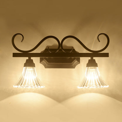 Vivolux | Schwarze 2-Lampen-Wandleuchte Traditionelle Klare Strukturierte Glasglocke Make-Up Beleuchtung für Badezimmer