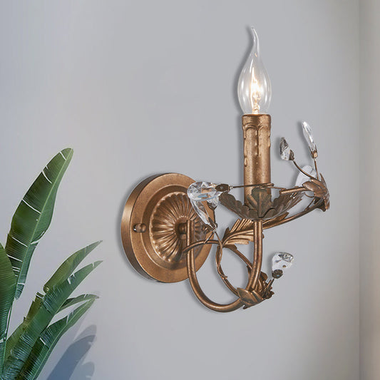 Vivolux | Vintage Kaars Wandlamp Licht 1 Licht Messing Metaal Wandmontage Licht met Crystal Accent