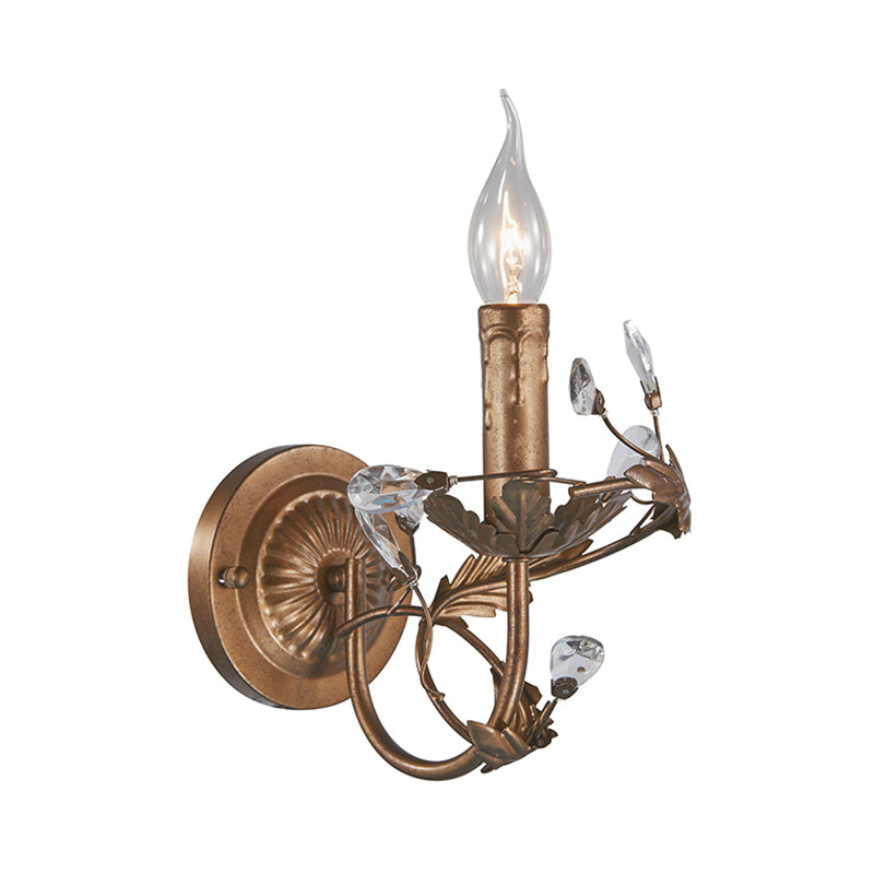 Vivolux | Vintage Kaars Wandlamp Licht 1 Licht Messing Metaal Wandmontage Licht met Crystal Accent