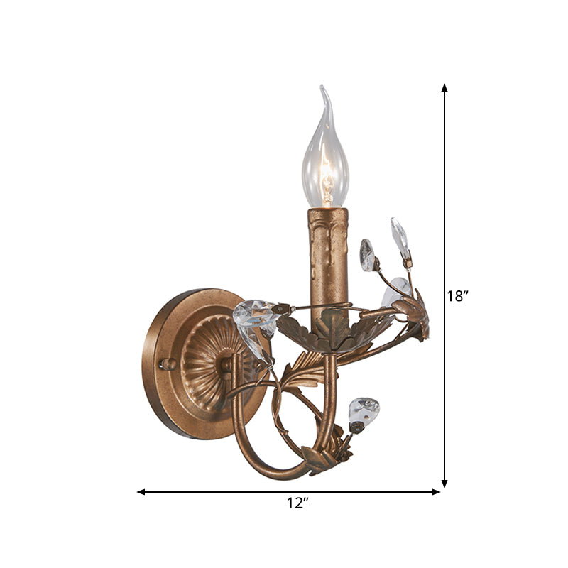 Vivolux | Vintage Kaars Wandlamp Licht 1 Licht Messing Metaal Wandmontage Licht met Crystal Accent