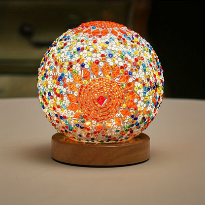 Vivolux | Mosaikglasballen-Tischlampe mit Holzfuß - Türkisch marokkanisch inspiriert