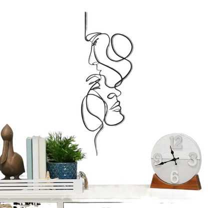 Vivolux | Schwarze Metall Wandkunst Wanddekoration Abstrakte Eisen Wand Skulptur Minimalistische Gesichts Linie Wohnkultur Handwerkskunst