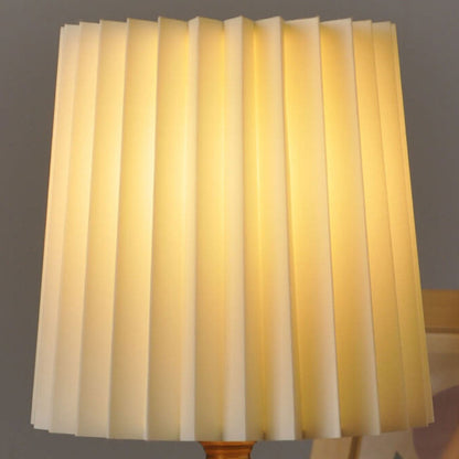 Vivolux | Vintage Korean Plissee Säule Massivholz Basis 1-Licht Tischlampe