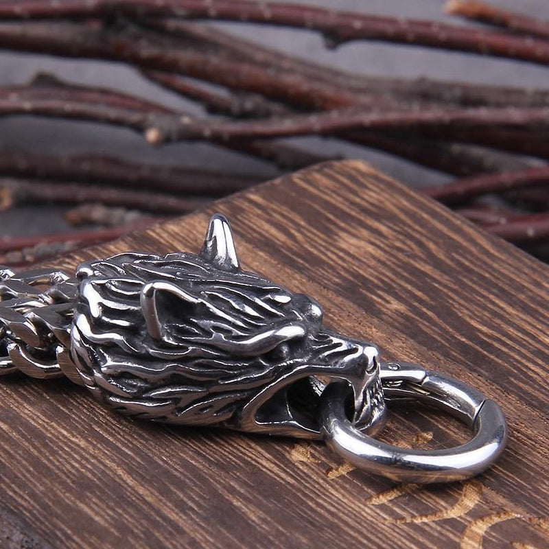Vivolux | Viking Edelstahl Doppelwolfkopf Fenrir Armband