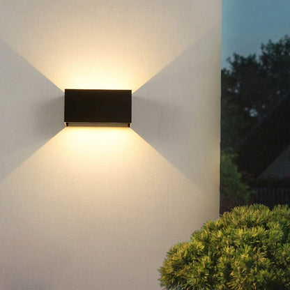 Vivolux | Moderne wasserdichte rechteckige LED-Wandleuchte für den Außenbereich mit Auf- und Ab-Beleuchtung