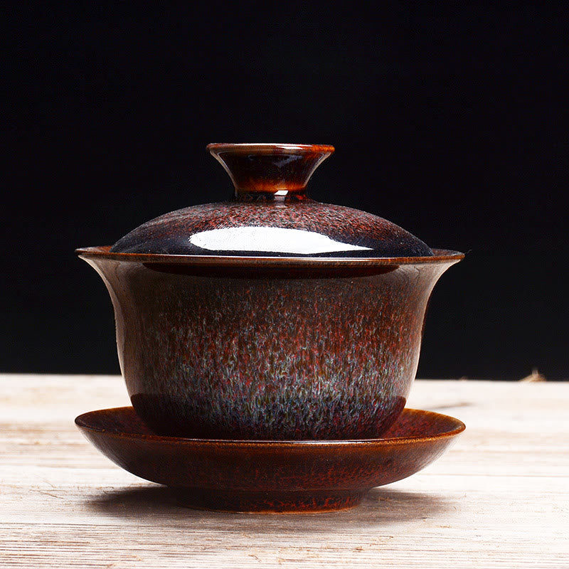 Vivolux | Vintage Kiln Keramik Gaiwan Sancai Teetasse Teetasse und Untertasse mit Deckel