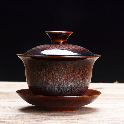 Vivolux | Vintage Kiln Keramik Gaiwan Sancai Teetasse Teetasse und Untertasse mit Deckel