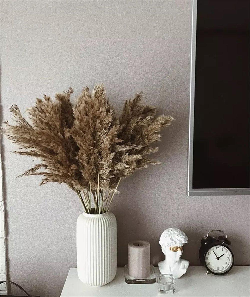 Vivolux | 60 cm natürlicher, echter, braun-beiger getrockneter Pampasgrasstrauß │ flauschige Feder für moderne Boho-Heimdekoration