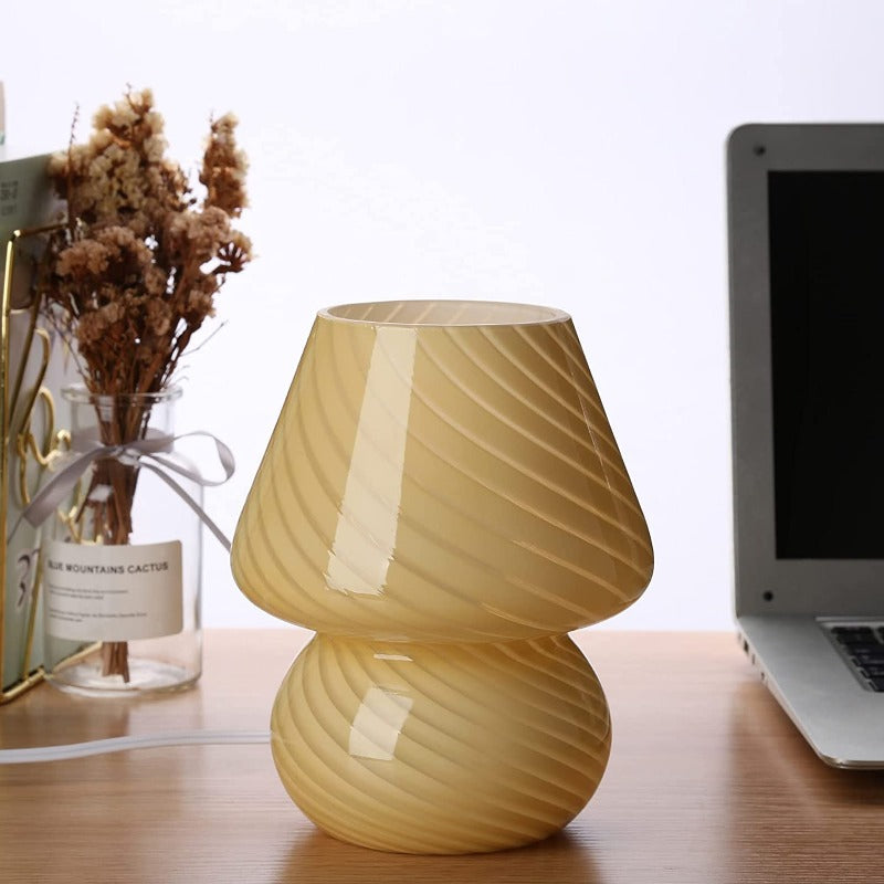 Vivolux | Pilzlampe, Glas-Pilz-Nachttischlampen Translucente Murano Vintage Stil Gestreifte Kleine Nachttisch Desklampe Wirbellicht für Wohnkultur, Esszimmer, Wohnzimmer, Schlafzimmer, Geschenk