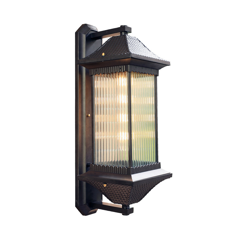 Vivolux | 1 Glühbirne Kubus Wandleuchte Rustikal Dunkelkaffee Klar Geriffelt Glas Wandmontierte Lampe, 9"/10" Breit