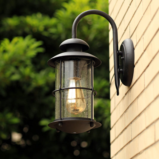 Vivolux | Seeded Glas Schwarze Wandleuchte Zylinder 1-Licht Traditionelle Lichtquelle mit Käfig
