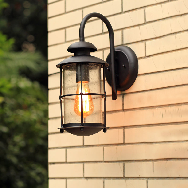 Vivolux | Seeded Glas Schwarze Wandleuchte Zylinder 1-Licht Traditionelle Lichtquelle mit Käfig