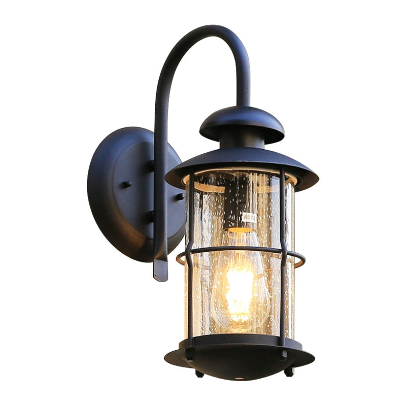 Vivolux | Seeded Glas Schwarze Wandleuchte Zylinder 1-Licht Traditionelle Lichtquelle mit Käfig