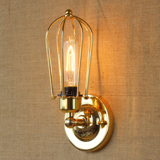 Vivolux | 1 Kopf Mini Wand Leuchte mit Käfigschirm Vintage Stil Dunkelrost/Messing Metall Wandlampe für Wohnzimmer