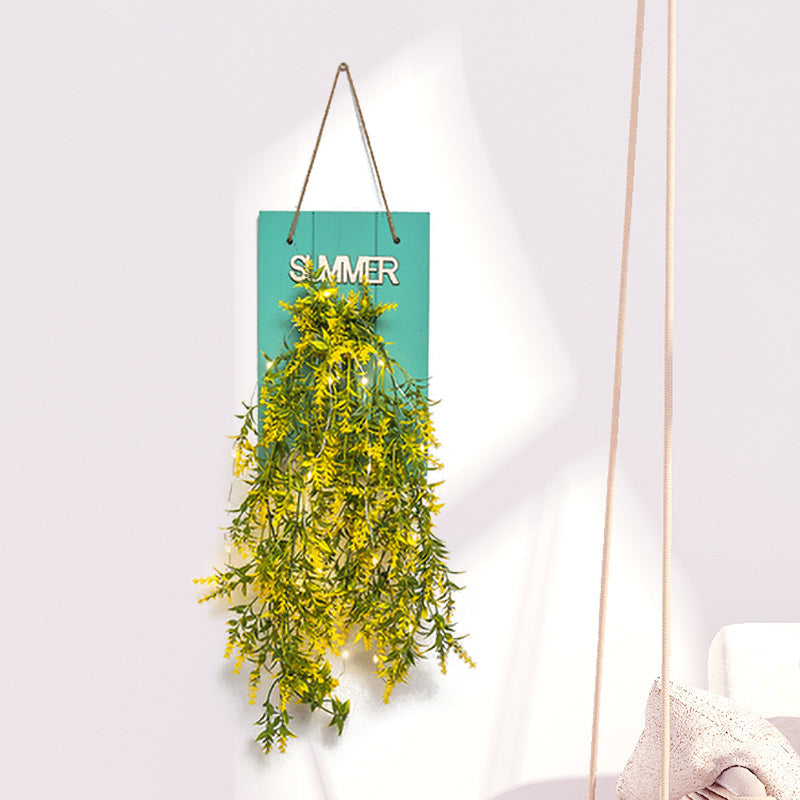 Vivolux | Blumenlichterkette mit blauer Holzrückplatte modernes Glasbehälter-Wandleuchte für Café Restaurant