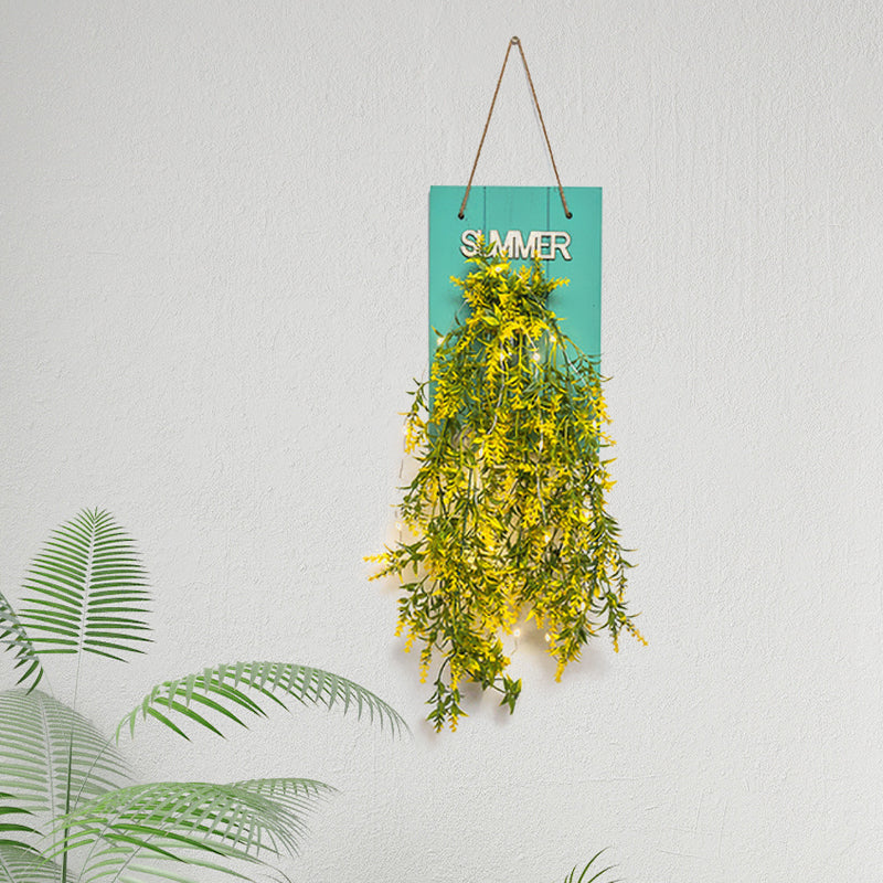 Vivolux | Blumenlichterkette mit blauer Holzrückplatte modernes Glasbehälter-Wandleuchte für Café Restaurant