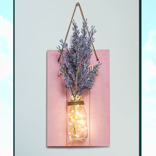 Vivolux | Roze Bloem/Tak Muur String Licht Rustieke Glazen Pot Twinkle Licht voor Café Restaurant