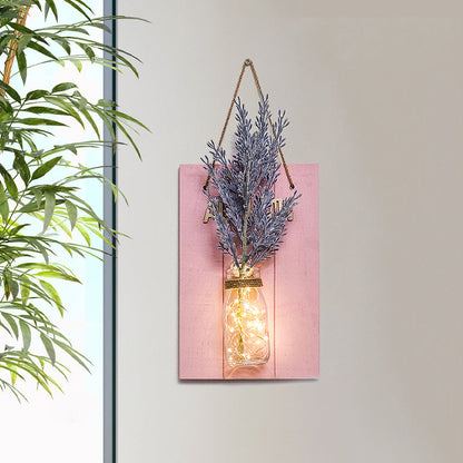 Vivolux | Roze Bloem/Tak Muur String Licht Rustieke Glazen Pot Twinkle Licht voor Café Restaurant