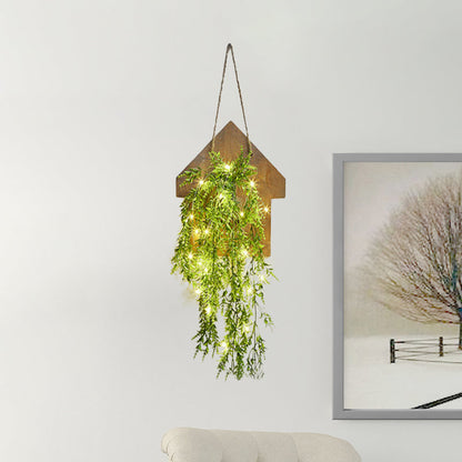 Vivolux | Houten Huis Vormige Wandlamp Moderne Bloem/Plant Accent Snoer Licht voor Café Thee Winkel
