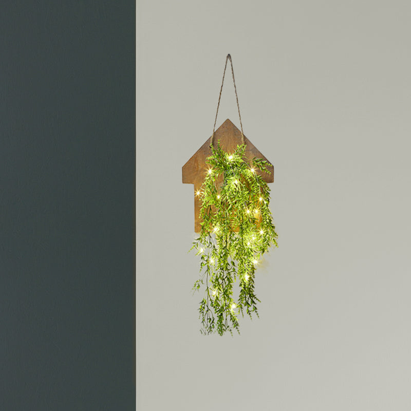 Vivolux | Houten Huis Vormige Wandlamp Moderne Bloem/Plant Accent Snoer Licht voor Café Thee Winkel