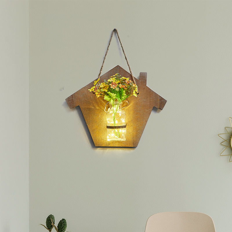 Vivolux | Houten Huis Vormige Wandlamp Moderne Bloem/Plant Accent Snoer Licht voor Café Thee Winkel