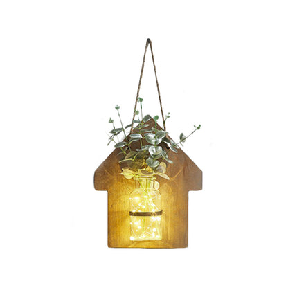 Vivolux | Houten Huis Vormige Wandlamp Moderne Bloem/Plant Accent Snoer Licht voor Café Thee Winkel