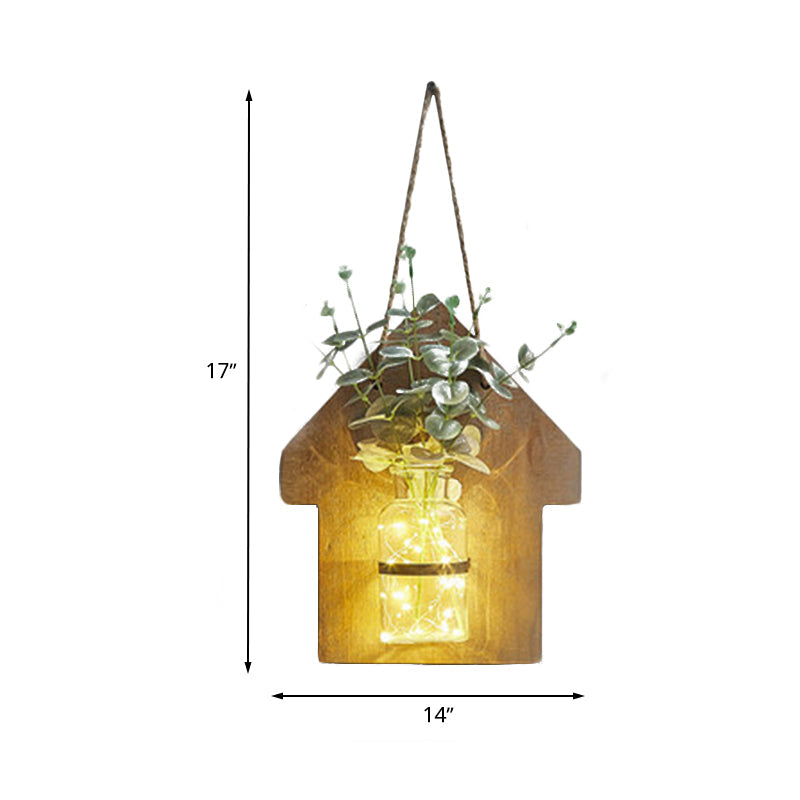 Vivolux | Houten Huis Vormige Wandlamp Moderne Bloem/Plant Accent Snoer Licht voor Café Thee Winkel