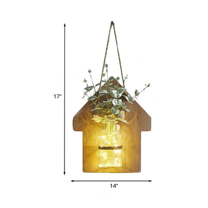 Vivolux | Houten Huis Vormige Wandlamp Moderne Bloem/Plant Accent Snoer Licht voor Café Thee Winkel