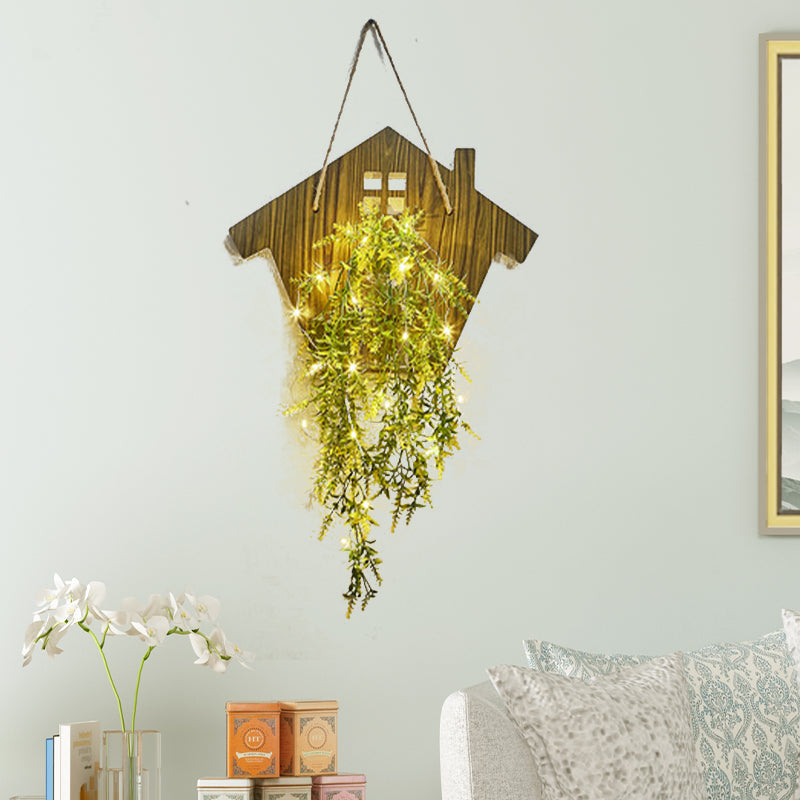 Vivolux | Houten Huis Vormige Wandlamp Moderne Bloem/Plant Accent Snoer Licht voor Café Thee Winkel