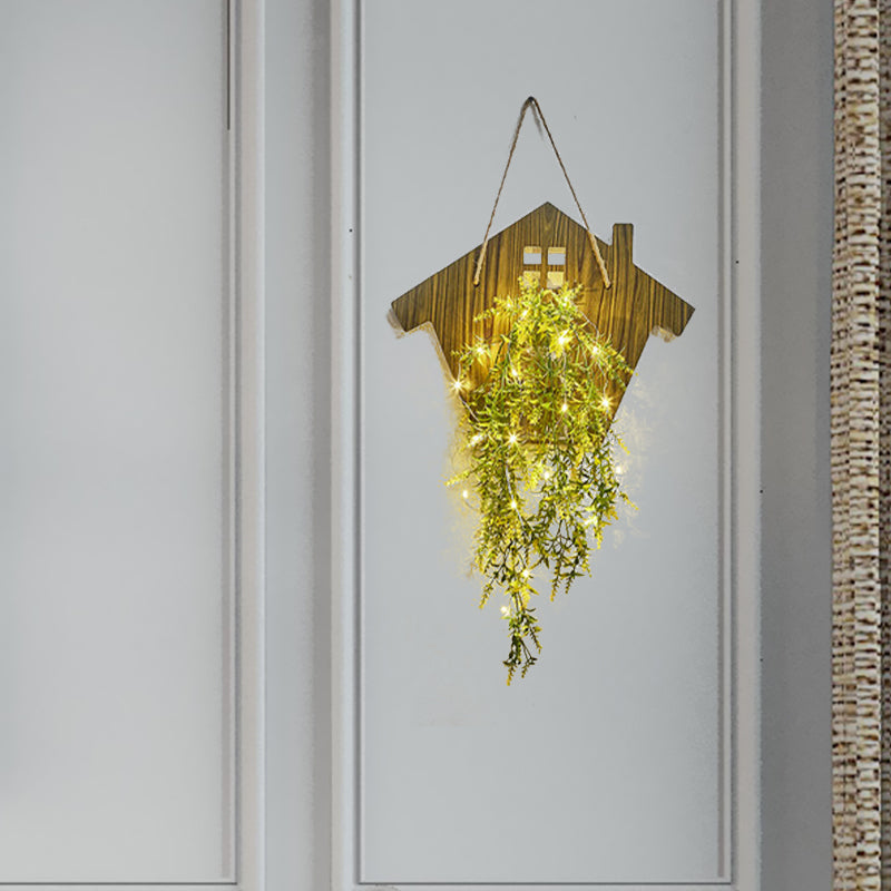 Vivolux | Houten Huis Vormige Wandlamp Moderne Bloem/Plant Accent Snoer Licht voor Café Thee Winkel