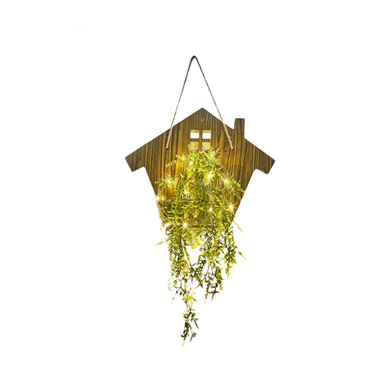 Vivolux | Houten Huis Vormige Wandlamp Moderne Bloem/Plant Accent Snoer Licht voor Café Thee Winkel