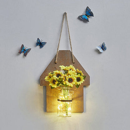 Vivolux | Houten Huis Vormige Wandlamp Moderne Bloem/Plant Accent Snoer Licht voor Café Thee Winkel