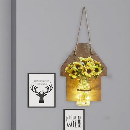 Vivolux | Houten Huis Vormige Wandlamp Moderne Bloem/Plant Accent Snoer Licht voor Café Thee Winkel